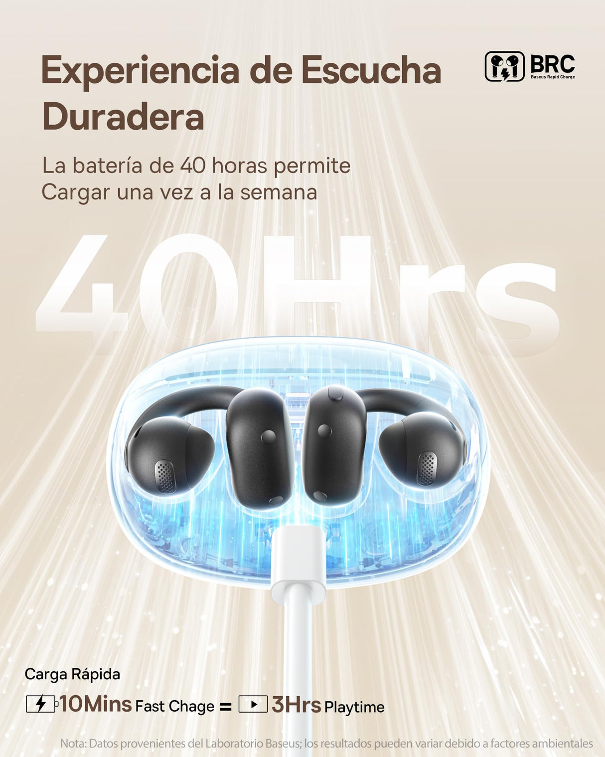 Baseus MC1 Auriculares Abiertos, Auriculares Bluetooth con Clip & 40H de Autonomía, Calidad de Sonido HiFi Bass Ai, Cómodos & Ligeros (5,2 g), Clip con Protección IP57 contra el Polvo & el Agua