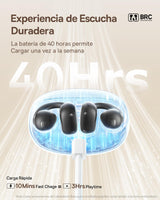 Baseus MC1 Auriculares Abiertos, Auriculares Bluetooth con Clip & 40H de Autonomía, Calidad de Sonido HiFi Bass Ai, Cómodos & Ligeros (5,2 g), Clip con Protección IP57 contra el Polvo & el Agua
