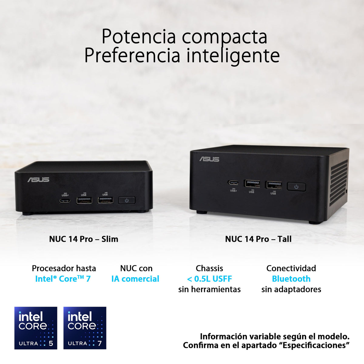 ASUS NUC 14 Pro Mini PC Comercial con IA, Procesador Intel Core Ultra 7 155H, Intel ARC Graphics, 32GB RAM DDR5 (2x16), 1TB SSD, Windows 11 Pro, Cable de alimentación Incluido, Negro