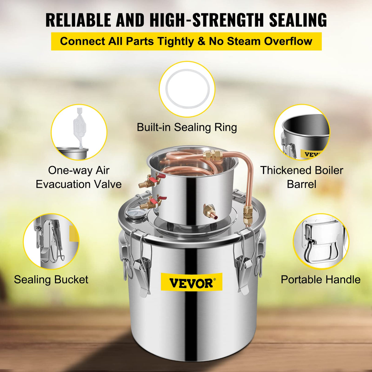 VEVOR Destilador de Alcohol de Agua 19 L Kit de Destilación con Bomba de Circulación, Tubo de Cobre para Alambique de Alcohol con Termómetro Incorporado para Whisky, Alcohol DIY, Acero Inoxidable