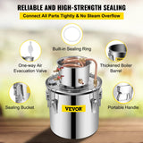 VEVOR Destilador de Alcohol de Agua 19 L Kit de Destilación con Bomba de Circulación, Tubo de Cobre para Alambique de Alcohol con Termómetro Incorporado para Whisky, Alcohol DIY, Acero Inoxidable