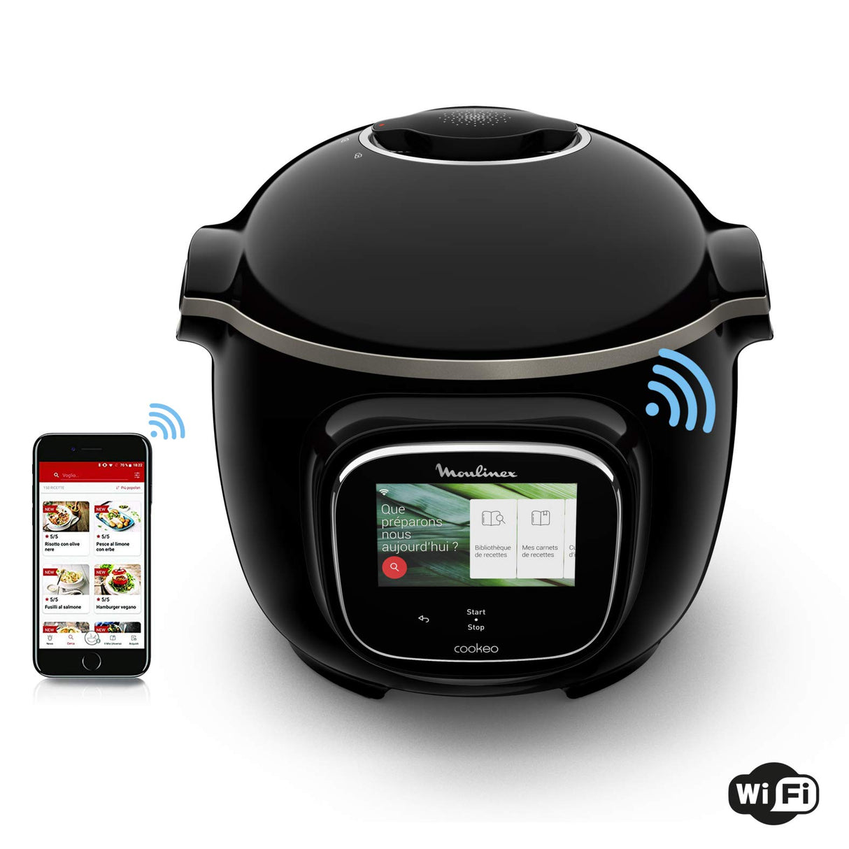 Moulinex Cookeo Touch Wi-Fi CE902 - Freidora de aire sin aceite, 1600 W, capacidad de hasta 6 personas (4 L), 6 programas automáticos, conexión Wi-Fi, libre de PFOA, fácil limpieza, color negro