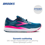 BROOKS Ghost 16 GTX, Sneaker Mujer, Azul marroquí/Rosa/Amarillo, 37.5 EU