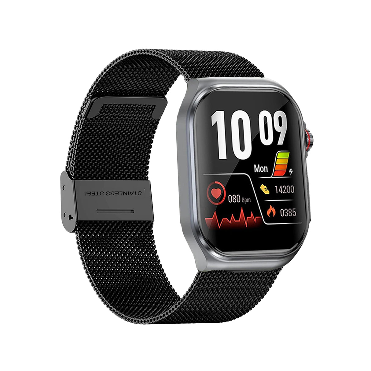 VALDUS Knauermann Pro 3 Fan Edition Cuadrado (2025) Gris Reloj Inteligente con función de telefonía, función ECG Plus HRV y SOS, BT Bluetooth, apnea del sueño, Negro milanés, 14-24, Normal