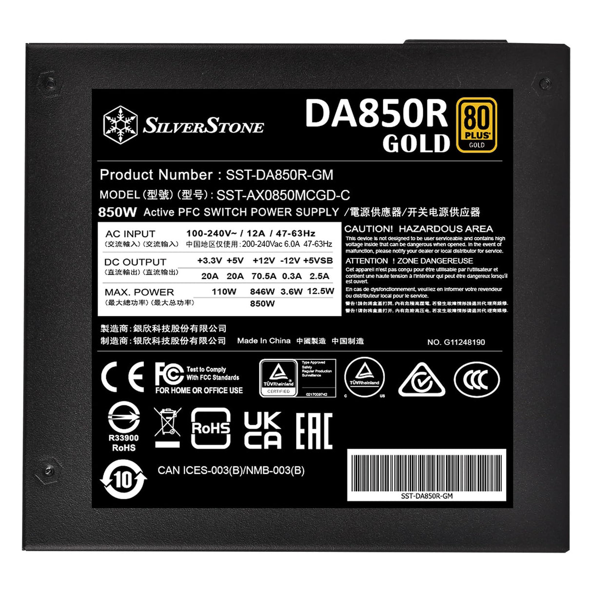 Silverstone SST-DA850R-GM,FA ATX Totalmente Modular 80 Plus Gold 850W ATX 3,0 y PCIe 5,0