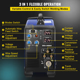 FlowerW Soldadora Inversora, Multifunción Combo 3 en 1 Soldadora MIG, TIG y STICK/MMA, 1 Fase 220 V +/- 10% 20-200 a IP21S, Azul