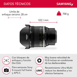 Samyang MF 14 mm F2,8 MK2 Sony E – Objectivo gran angular enfoque manual para formato completo y APS-C distancia focal fija Sony E Mount, 2. generación A7 III, A7R III, A7R IV, A6000 seria