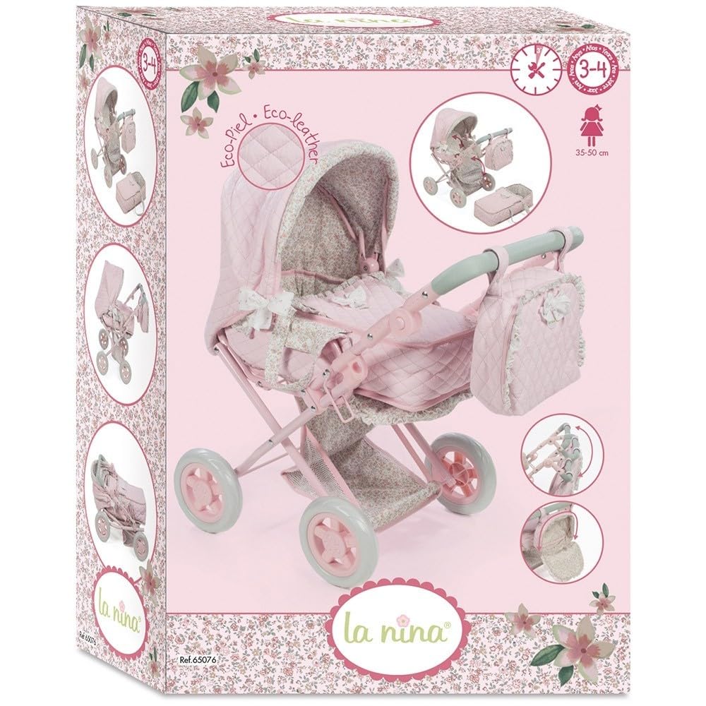 Diset La Nina - Cochecito/Silla para muñecas Violeta Rosa Flor (37X65X44 Cm)