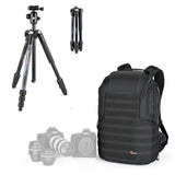 Lowepro Element MII Camera, Trípode de viaje de aluminio con cabezal de bola para cámaras compactas, CSC, DSLR y mochila ProTactic 450AW II para cámaras profesionales, drones, creadores de contenido
