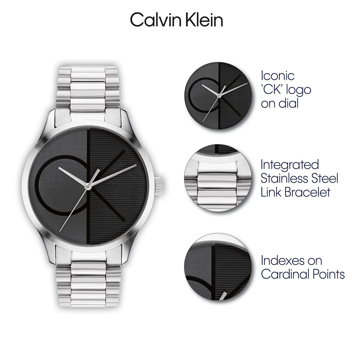 Calvin Klein Reloj Analógico de Cuarzo para Hombre y Mujer Colección Iconic Disponible con Pulsera de Acero Inoxidable en Enlace o en Malla