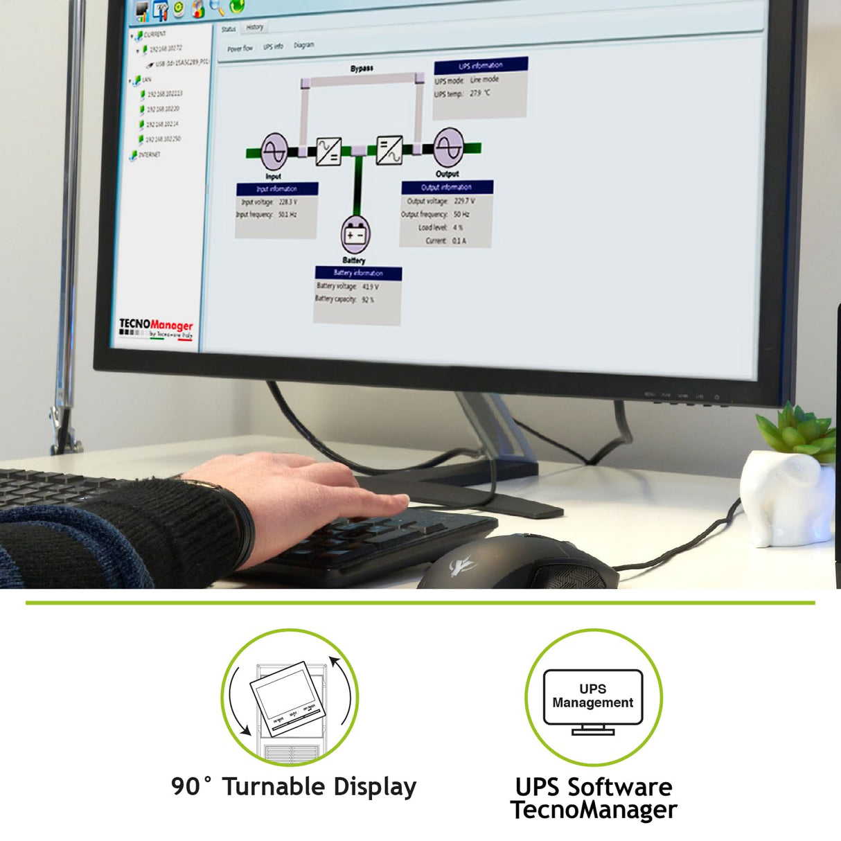 Tecnoware Power Systems SAI EVO DSP Plus 3600, Alta Protección contra Apagones, Autonomía hasta 40 Min, 8 Salidas IEC, Alta Eficiencia 94%, Interfaz USB/RS232/SNMP, Potencia 3600 VA