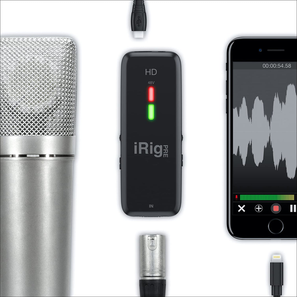 IK Multimedia Irig Pre HD - Interfaz Digital de Micrófono de Alta Definición con Preamplificador de Calidad de Estudio, Negro