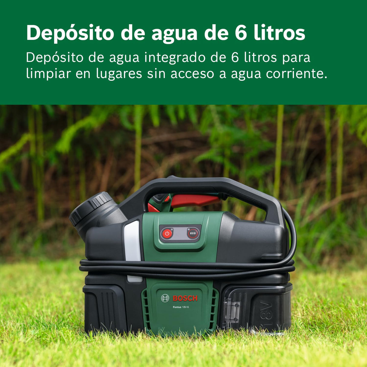 Bosch Hidrolimpiadora móvil para bicicletas Fontus 18V-6 (depósito de agua de 6 L, 8 niveles de presión, espacio para guardar la manguera y la pistola, incluye 1 batería de 2,0 Ah 18V y cargador)