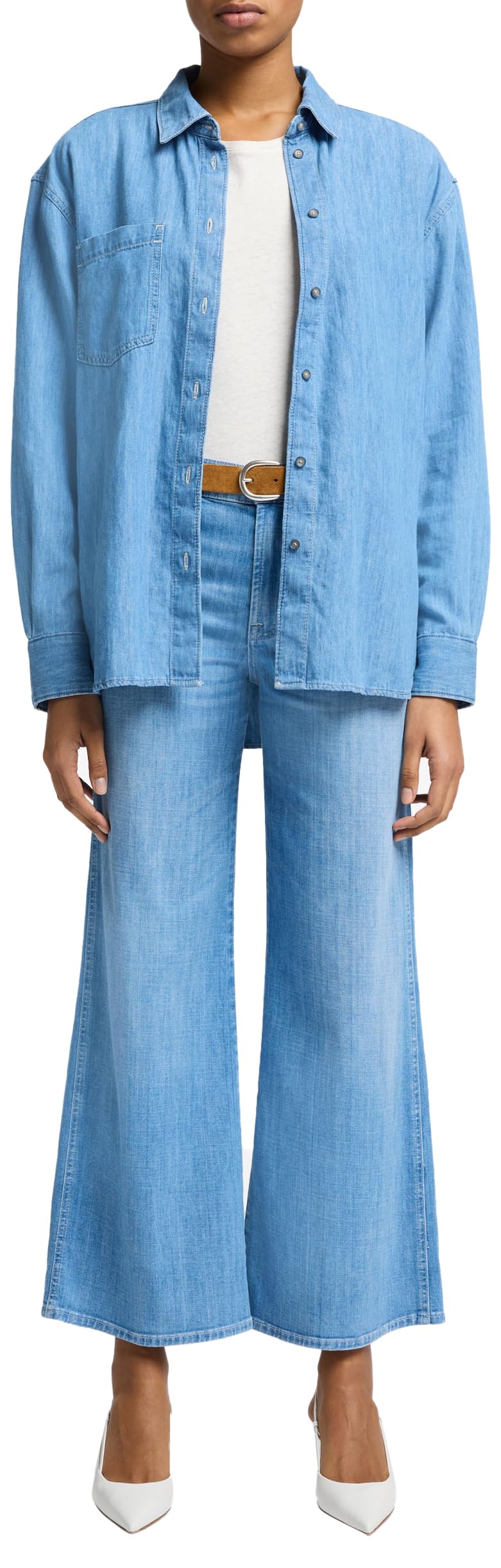 7 For All Mankind Lotta Cropped Charleston Jeans, Azul Claro, 23W Mujeres