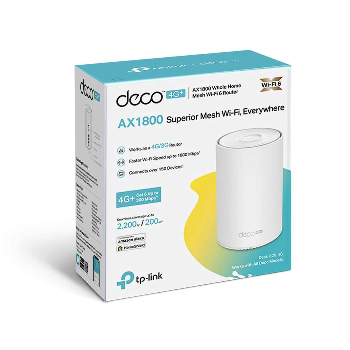 TP-Link Deco X20-4G - AX1800 Router Mesh WiFi 6 + 4G/Cat6, Ranura Tarjeta SIM Nano, Doble Banda, 3xPuertos Gigabit, Cobertura hasta 200 m², Roaming, OFDMA, MU-MIMO, WPA3