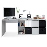 Habitdesign Escritorio Multiposición Reversible, Mesa Estudio, Mesa PC, Modelo Adapta XL, Acabado en Blanco Artik y Gris Cemento, 74 x 136 x 139 cm