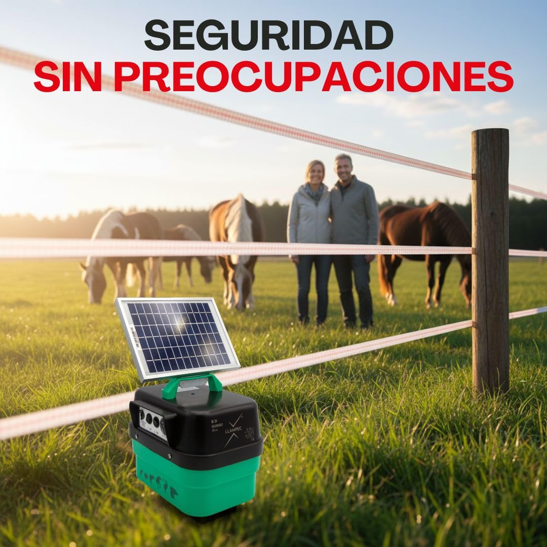 Llampec Pastor Eléctrico Solar 24S con 2 Baterías 12 V 7Ah y Panel Solar Incluidos – 3,5 J - 10.000 V - 35 km de Alcance – Cerca Eléctrica Para Ganado, Caballos, Ovejas y Perros – Fabricado en España