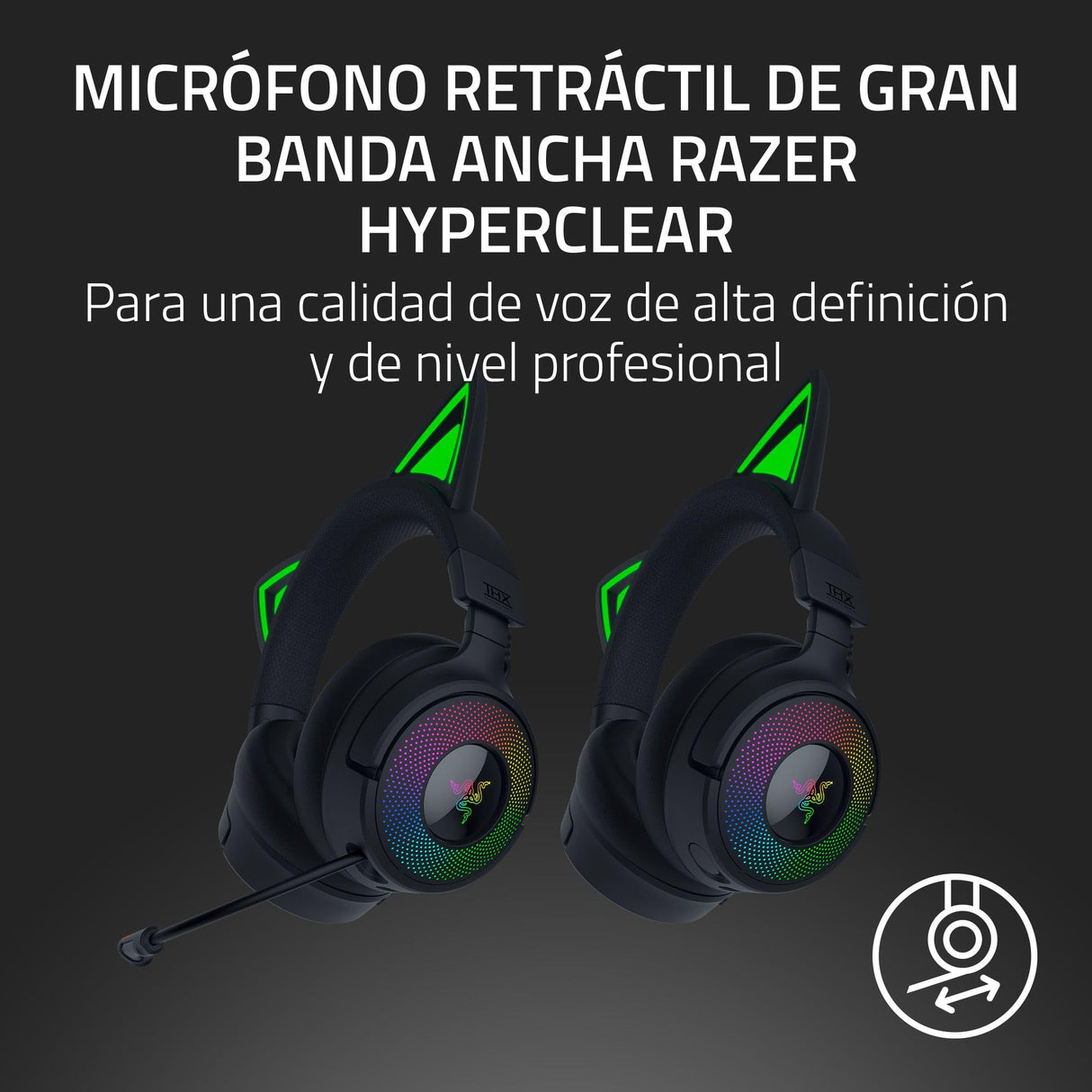 Razer Kraken Kitty V3 Pro - Auriculares inalámbricos RGB Kitty para Juegos - Orejas de Gato reactivas para Streaming - Diafragma 40mm - Hyperspeed Wireless y Bluetooth - THX Spatial Audio | Negro