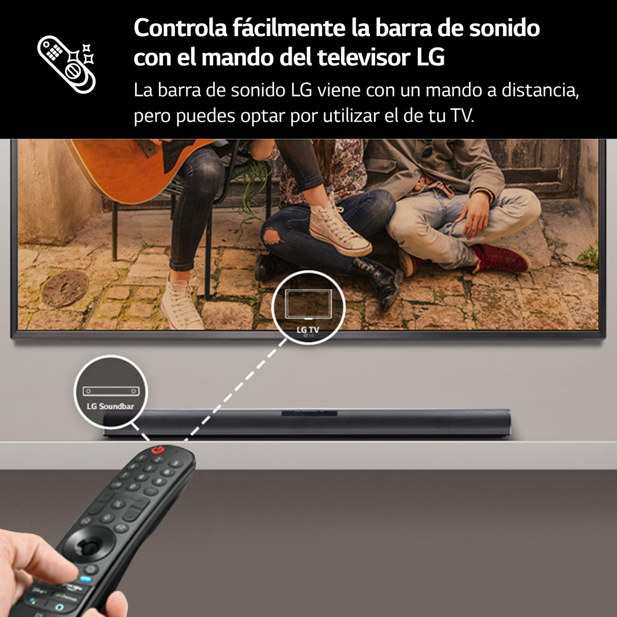 LG SQC4R - Barra de Sonido Inteligente, 220W, 2.1 Canales, Sonido Envolvente Dolby Digital con Bajos Potentes, Amplia Conectividad, HDMI, Bluetooth, USB, Entrada Óptica y App Android/iOS, color Negro