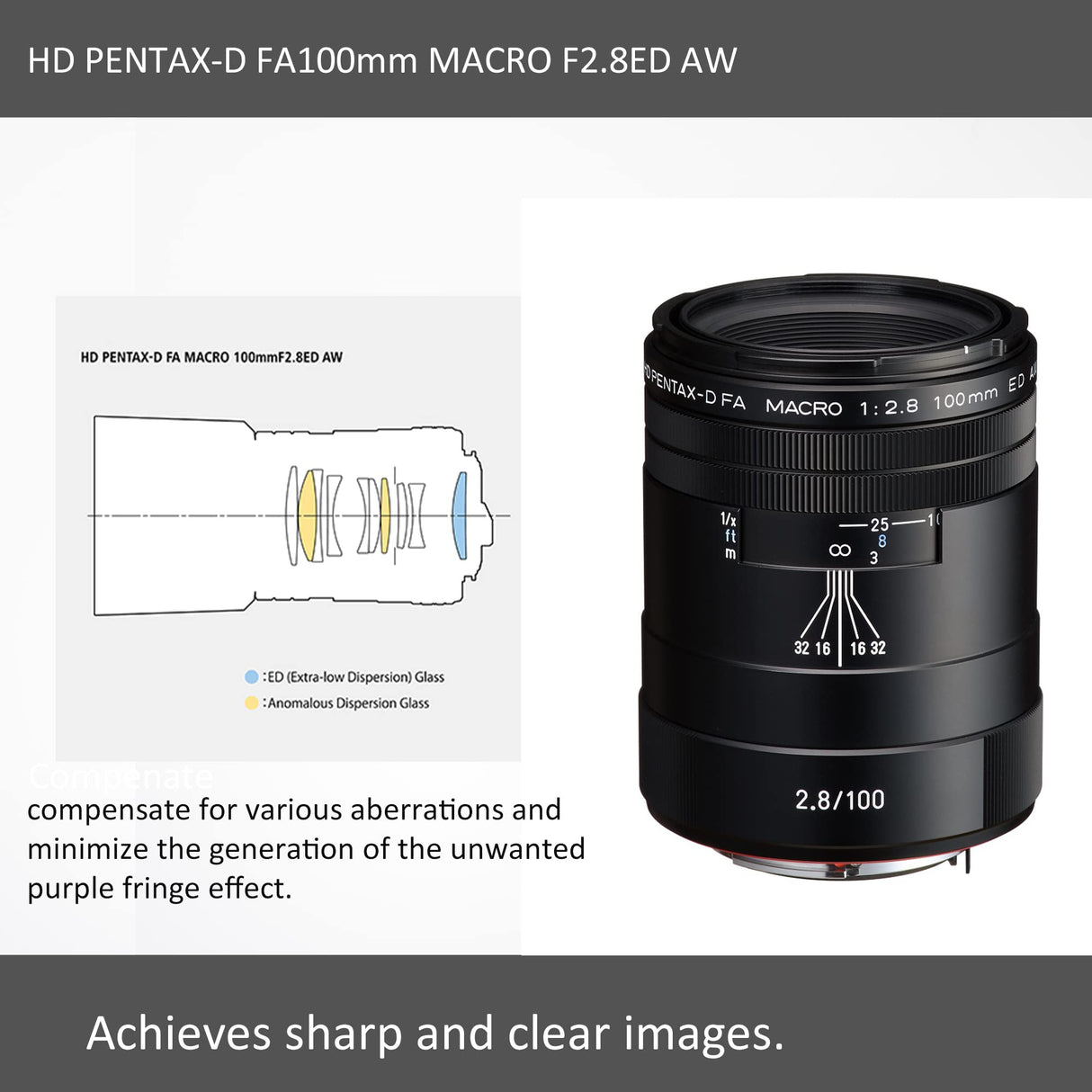 PENTAX Objectif HD DFA 100mm Macro F2.8 ED AW Noir