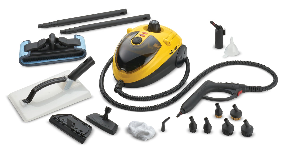 WAGNER Power Steamer 915 E, multifunción limpiador de vapor con 18 accesorios, presión 3,5 bar, tiempo de vapor aprox. 40min., 1,2l capacidad del depósito, 2,4 m longitude de la manguera, 1500 W