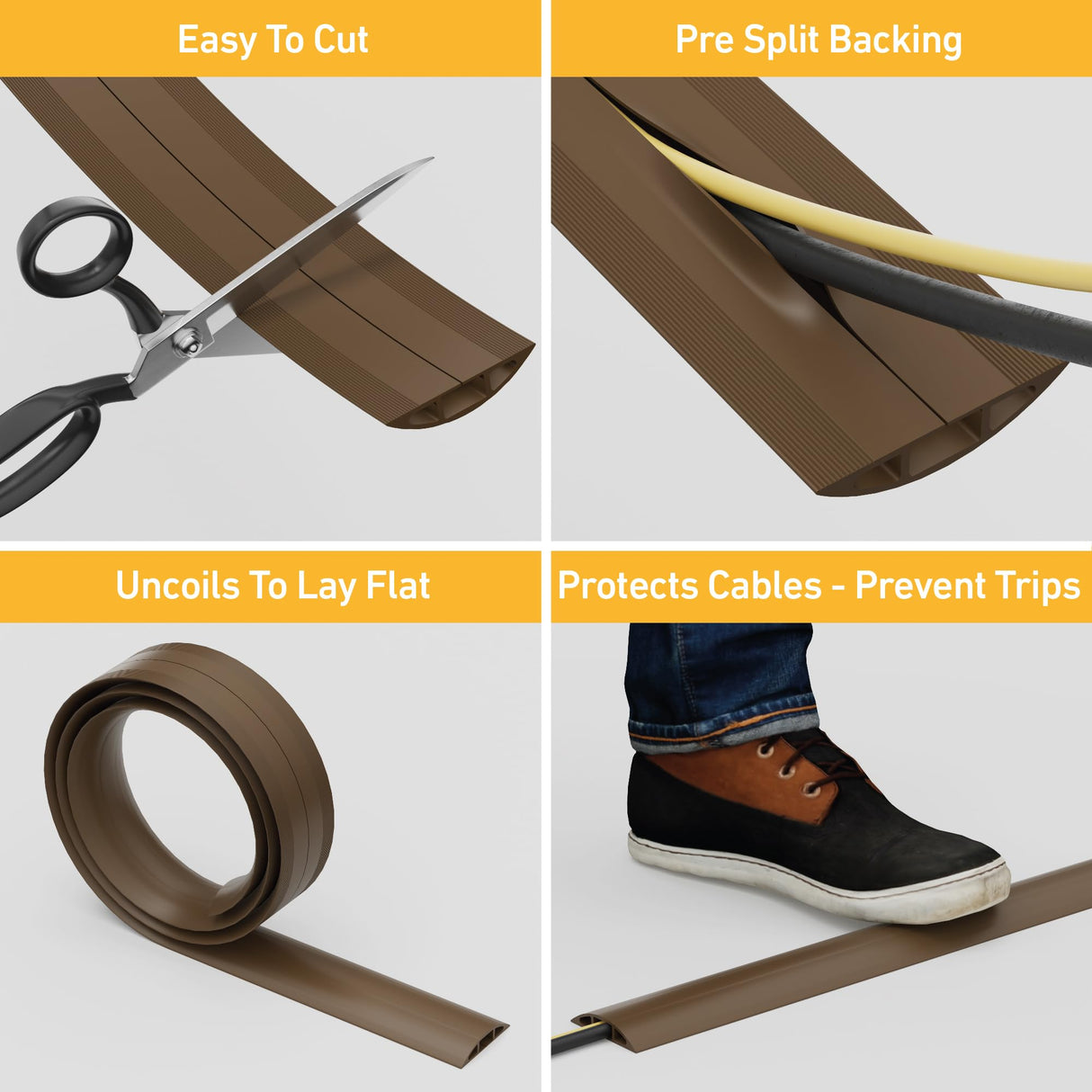 D-Line CC-3/9M | Canaleta pasacables Cavidad x 60 mm y 9 m en color marrón | Protector de cables para suelo para el tránsito ligero de personas, 9m