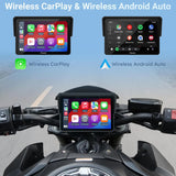 Pantalla Moto Carpuride W502, 5" IPS Táctil IP67 Impermeable, CarPlay & Android Auto Inalámbricos, GPS, Control por Voz Siri/Asistente Google, Dual Bluetooth, Soporte Ajustable Manillar