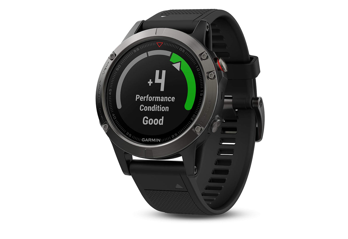 Garmin Fenix 5 - Reloj multideporte, con GPS y medidor de frecuencia cardiaca, lente de cristal y bisel de acero inoxidable, 47 mm, Gris/Negro
