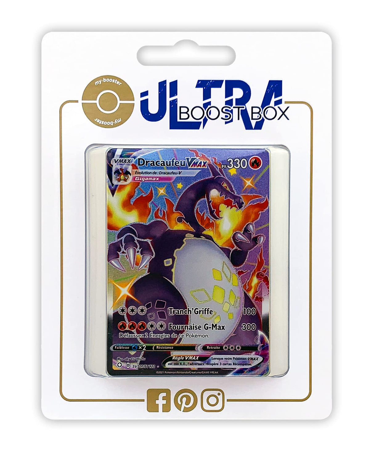 Dracaufeu VMAX (Charizard VMAX) SV107 Full Art Shiny Variocolor - Ultraboost X Epée et Bouclier 4.5 Destinées Radieuses - Box de 10 Cartas Pokémon Francés