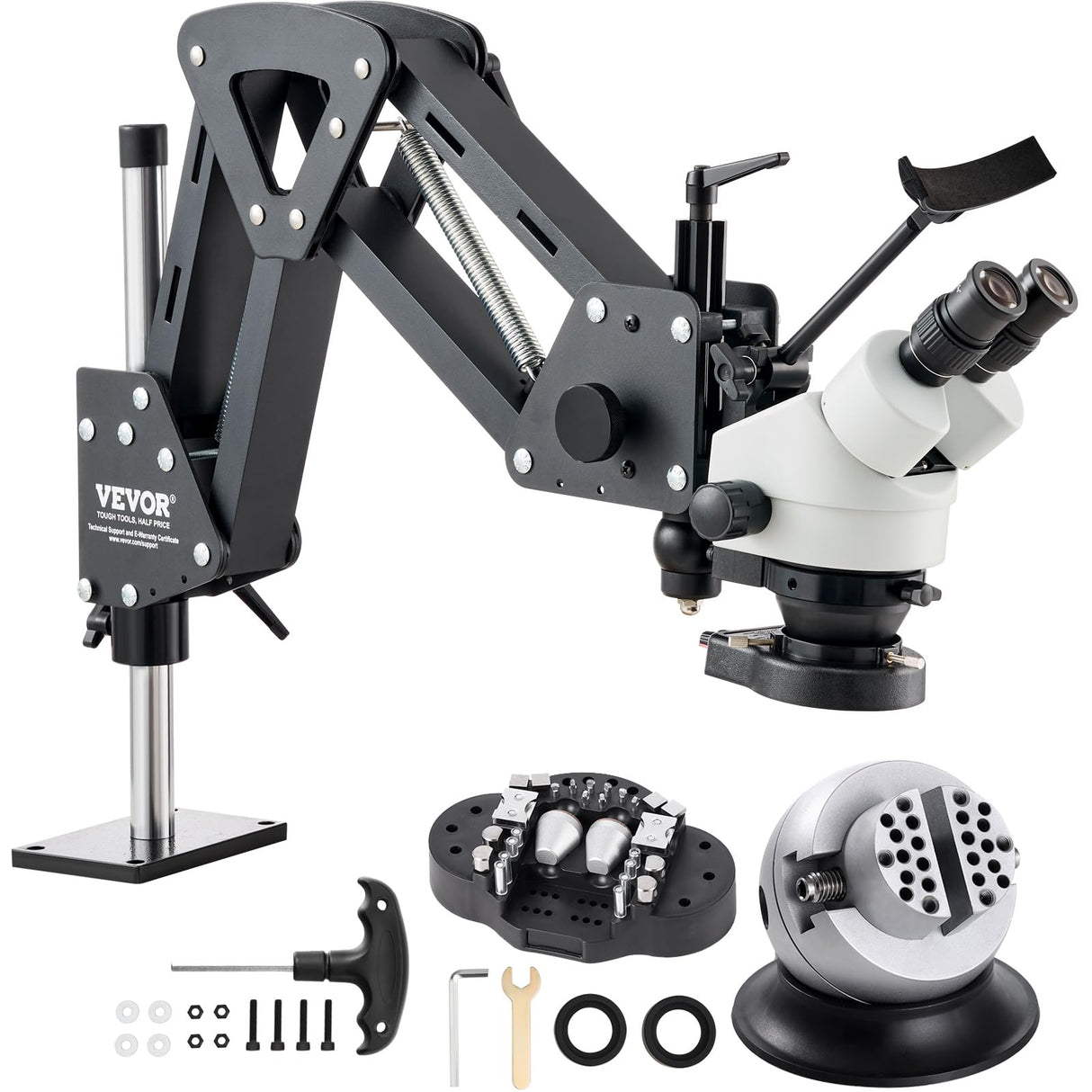 Microscopio multidireccional VEVOR con soporte de resorte, microscopio de joyería con aumento de 7X-45X, soporte para incrustaciones de microjoyas con luz LED de anillo USB integrada y tornillo de ban