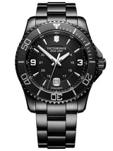 Victorinox Maverick Black Edition Ø 43 mm Reloj de Pulsera de Hombre, Swiss Made, Cuarzo analógico, Sumergible hasta 100 m, Pulsera de Acero Inoxidable, Negro