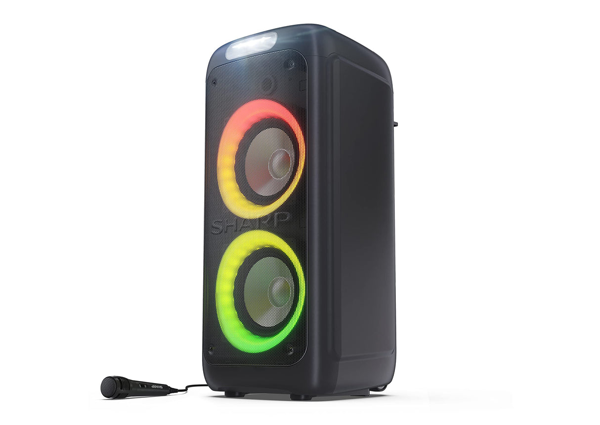 Sharp PS-949 Xparty Street Altavoz Portátil, Bluetooth, a Prueba de Salpicaduras, con Efectos de Luces, Efectos de DJ y Micrófono Incluido.