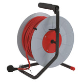 EMOS - Tambor de Cable de 50m - 4 enchufes Schuko - 230 V, 16 A, 3680 W - Aislamiento PVC H05VV-F3G 1,5 mm2 - Protección contra sobrecalentamiento - IP20 para Interiores