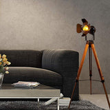 BarcelonaLED Lámpara de Pie Trípode Madera con Foco Proyector Negro Cable Tela Roja Vintage Retro Industrial Náutica Cinema para Salón Estudio E27