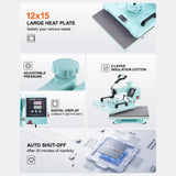 VEVOR 8 en 1 Máquina de Prensado por Calor con Prensa de Vaso de 887 ml, 300 x 380 mm, Prensa Térmico con Giro de 360° con Control Digital Preciso para Camiseta, Taza, Sombrero y Plato, Verde