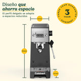 Cuisinart® Máquina de Espresso Slim | Espresso, Americano, Cold Brew | Vaporizador de leche | 15 bares | Portafiltro sin fondo | Compacta | 1,5L | Tazas de viaje