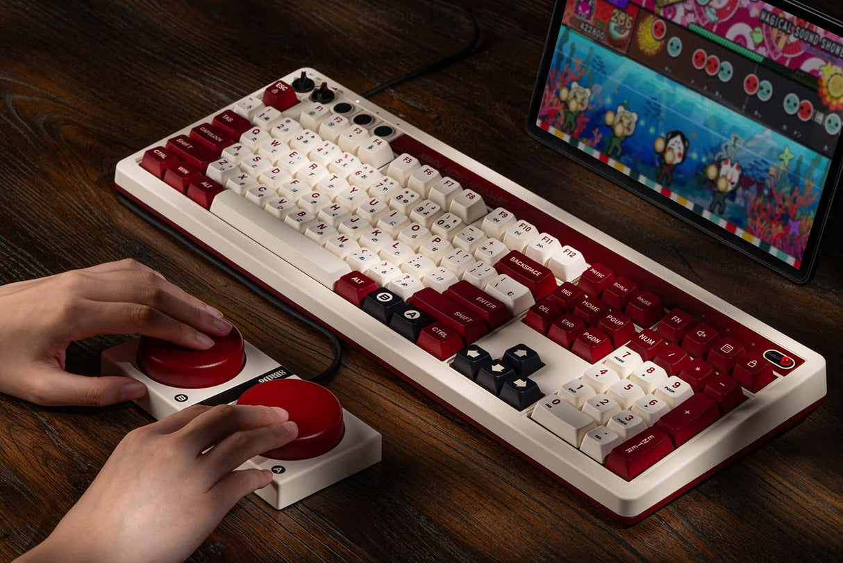 8BitDo Retro 108 Mechanical Keyboard with 108 Keys and Integrated Numpad, Bluetooth/2.4G/USB-C Hot Swappable Wireless Gaming Keyboard for Windows and Android - Fami Edition - QWERTY English Keyboard