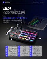 Donner Teclado controlador de almohadilla MIDI USB tipo C, máquina de almohadilla de tambor profesional Beat Maker con 16 almohadillas, salida MIDI, 2 atenuadores asignables y pomos