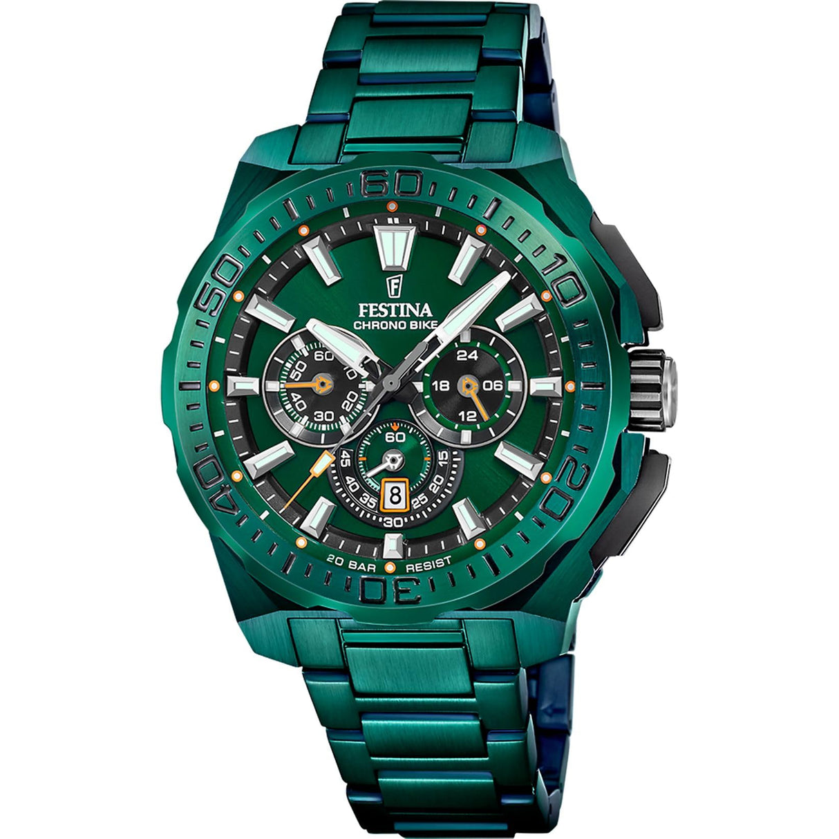 Festina Reloj Hombre Analógico de Acero Inoxidable 316l Verde - Movimiento de Cuarzo - Cronógrafo - Calendario - Cristal Mineral de Alta Resistencia - Resistente al Agua 20 ATM F20730/1 Chrono Bike