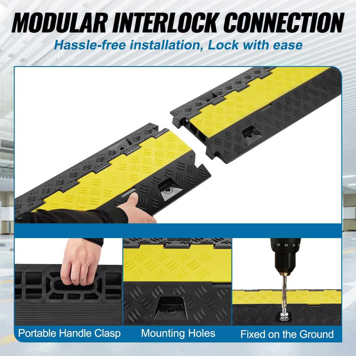 VEVOR Rampa protectora de cables, paquete de 5, 2 canales, capacidad de 22,000 lbs/eje, cubierta de alambre de TPU resistente, rampa protectora de manguera, rampa de entrada, retardador de velocidad d