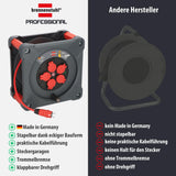 Brennenstuhl Profesional KA 3210 5 IP44 Carrete de cable para instalaciones de construcción (cable H07BQ-F 3G2,5 de 33 m en rojo, 5 enchufes, uso en obra y exterior permanente, fabricado en Alemania)