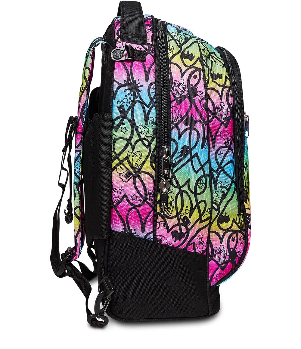 Seven Mochila con 3 Ruedas Trolley JACK-3WD - Colour Expression, Multicolor con Corazones - Mochila 3 en 1, Mochila Escolar con Carro, Crossover System - Bolso Escolar Niñas y Adolescentes