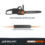 WORX Motosierra Nitro 40V (2x20V) | PowerShare | WG385E.9 | No incluye batería ni cargador | Motor Brushless | Espada 40 cm | Freno de cadena y lubricado automático