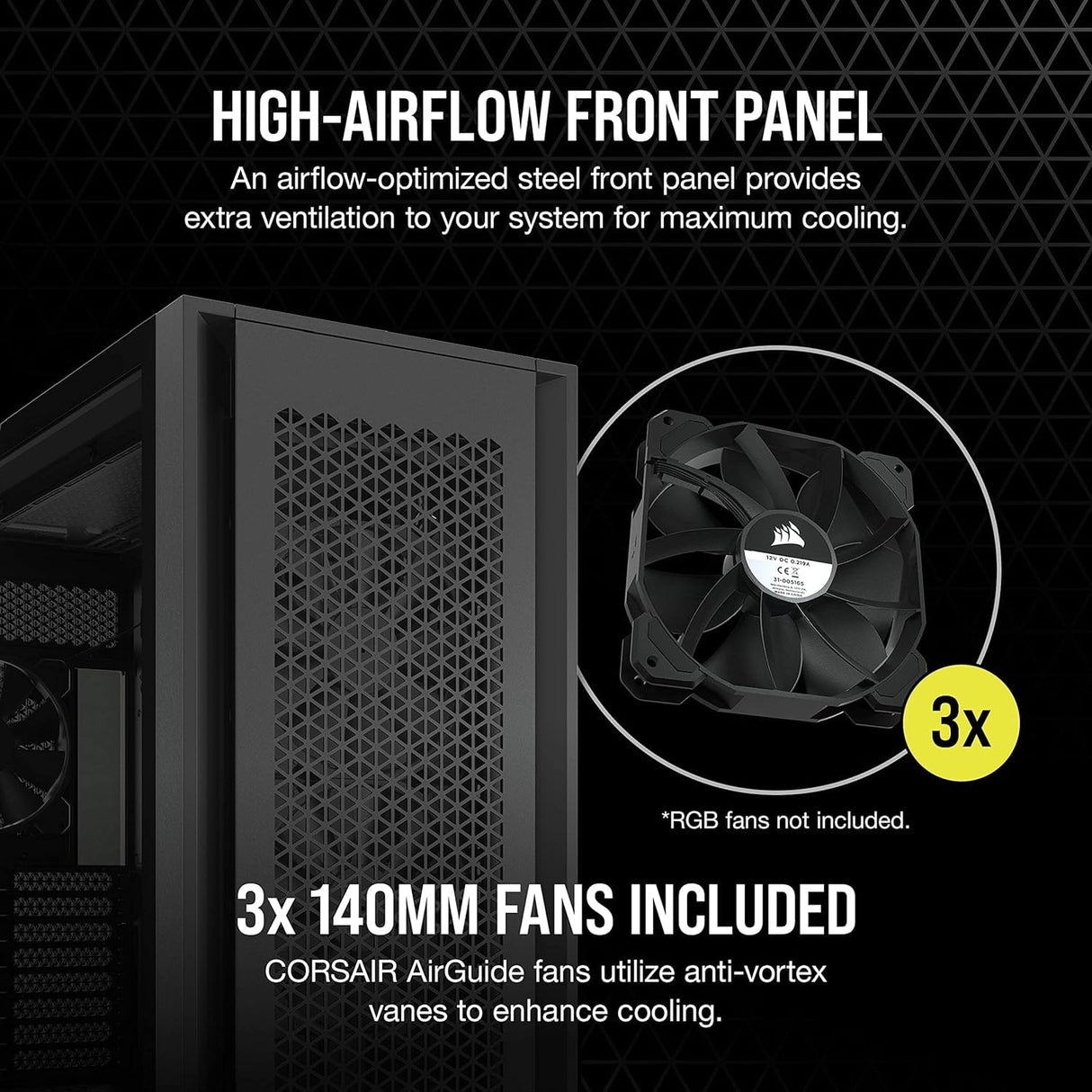 Corsair 7000D AIRFLOW Chasis para PC ATX Full-Tower, Panel Frontal con Un Caudal de Aire Elevado, Tres Ventiladores de 140 mm Incluidos con Repetidor PWM, Espacioso Interior, Negro
