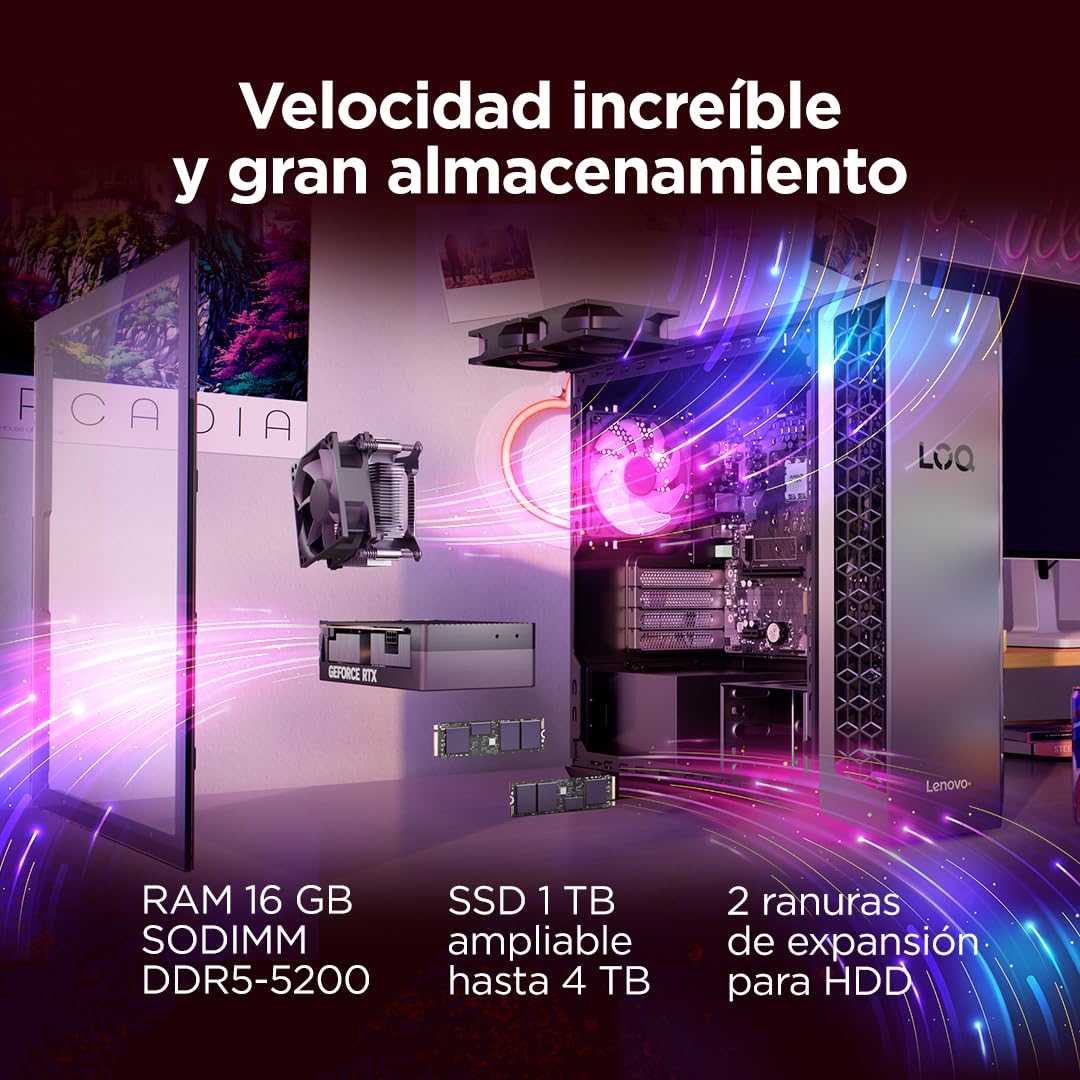 Lenovo LOQ Tower Gaming (AMD Ryzen 7 8745HX, NVIDIA GeForce RTX 5060, 16 GB RAM, 1 TB SSD, 26L, Wi-Fi 7, Sin Sistema Operativo) - Color Gris