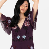 Maya Deluxe Women's Maxi Dress Ladies Embroidered Sequin Embellished Button Front Split for Wedding Guest Bridesmaid Prom Evening Vestidos, Berry, 48 De Las Mujeres