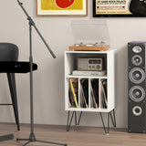 FANTASK Soporte para tocadiscos con estación de carga, soporte para discos de vinilo de 3 niveles, mesa de almacenamiento con estante y 4 separadores para salón, 48 x 40 x 88 cm