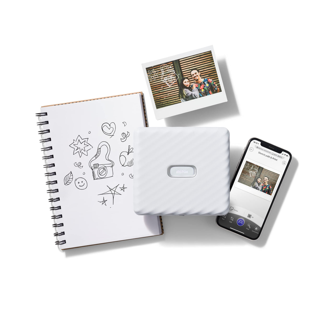 instax Link Wide Impresora para teléfonos, Color Blanco Ceniza.