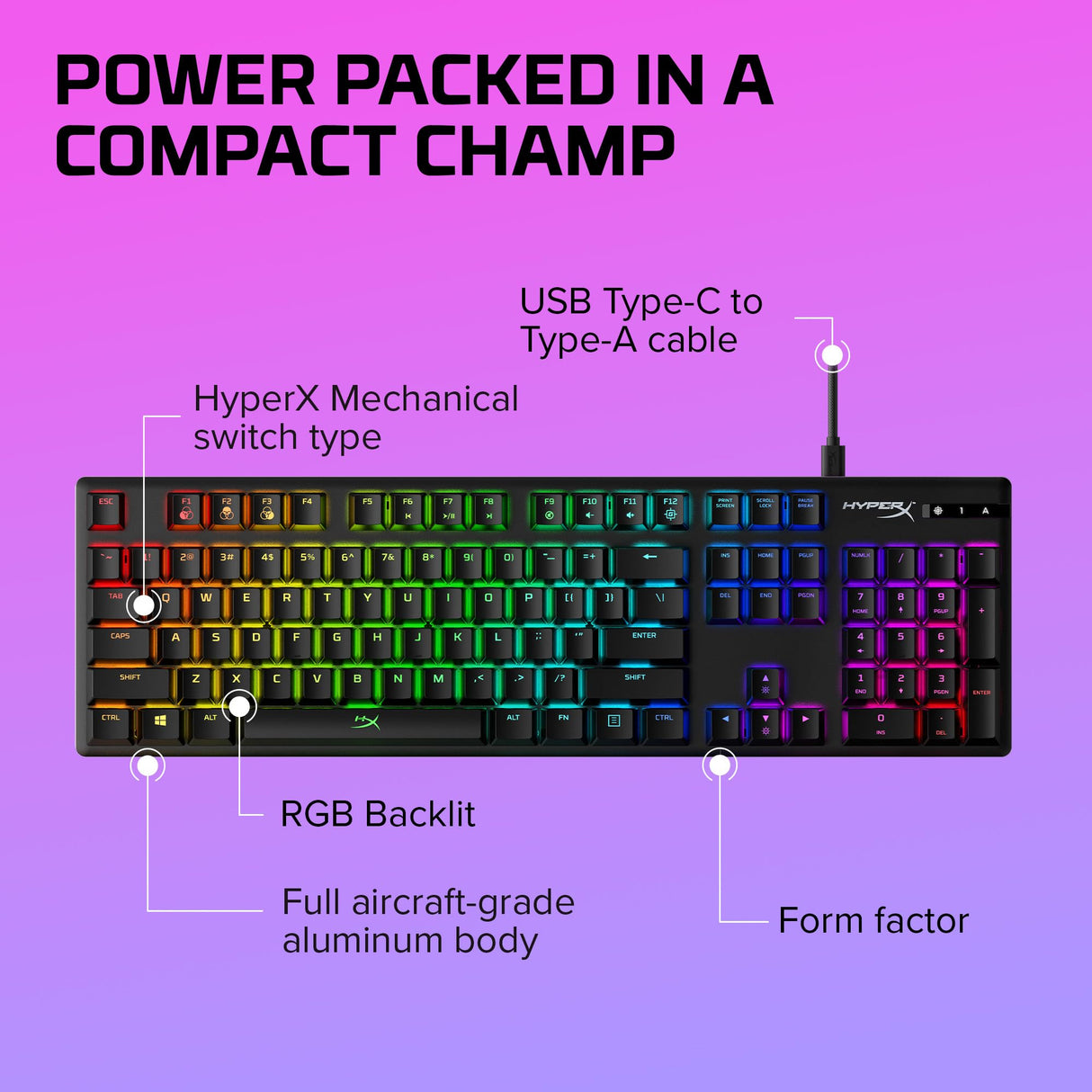 HyperX Alloy Origins – Teclado mecánico para juegos RGB, HyperX Aqua, (QWERTY – US Layout)