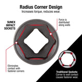 Sunex, 2569, Juego de llaves de impacto de 1/2 pulgada, 43 piezas, métricas, 9-30 mm, estándar/profundo, aleación de acero al cromo molibdeno, diseño de esquina radial, caja de almacenamiento